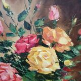 Painting on canvas with a knife, vase and cut flowers, Léon Gasser dit Mas