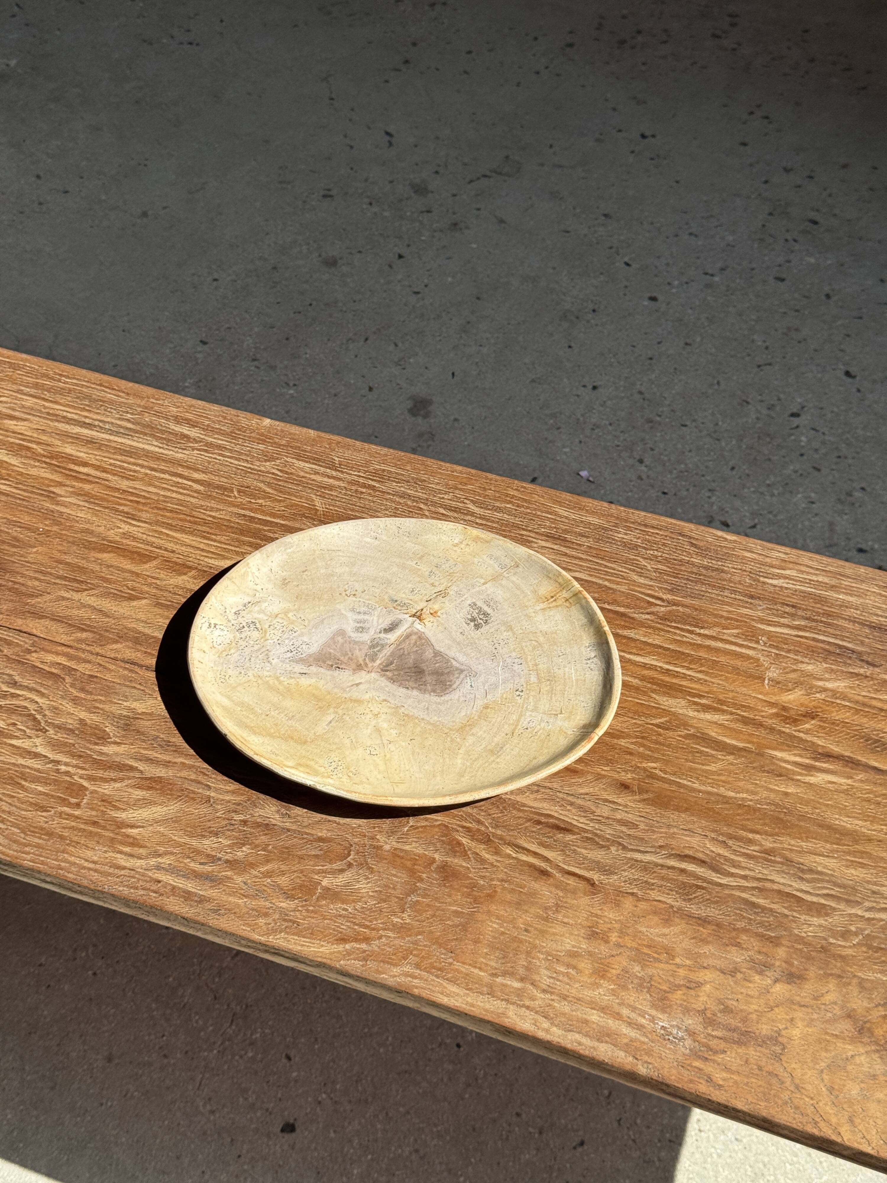 Petrified wood catchall or dish, beige with a brown spot in the centre, D24-27 -377.