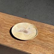Petrified wood catchall or dish, beige with a brown spot in the centre, D24-27 -377.