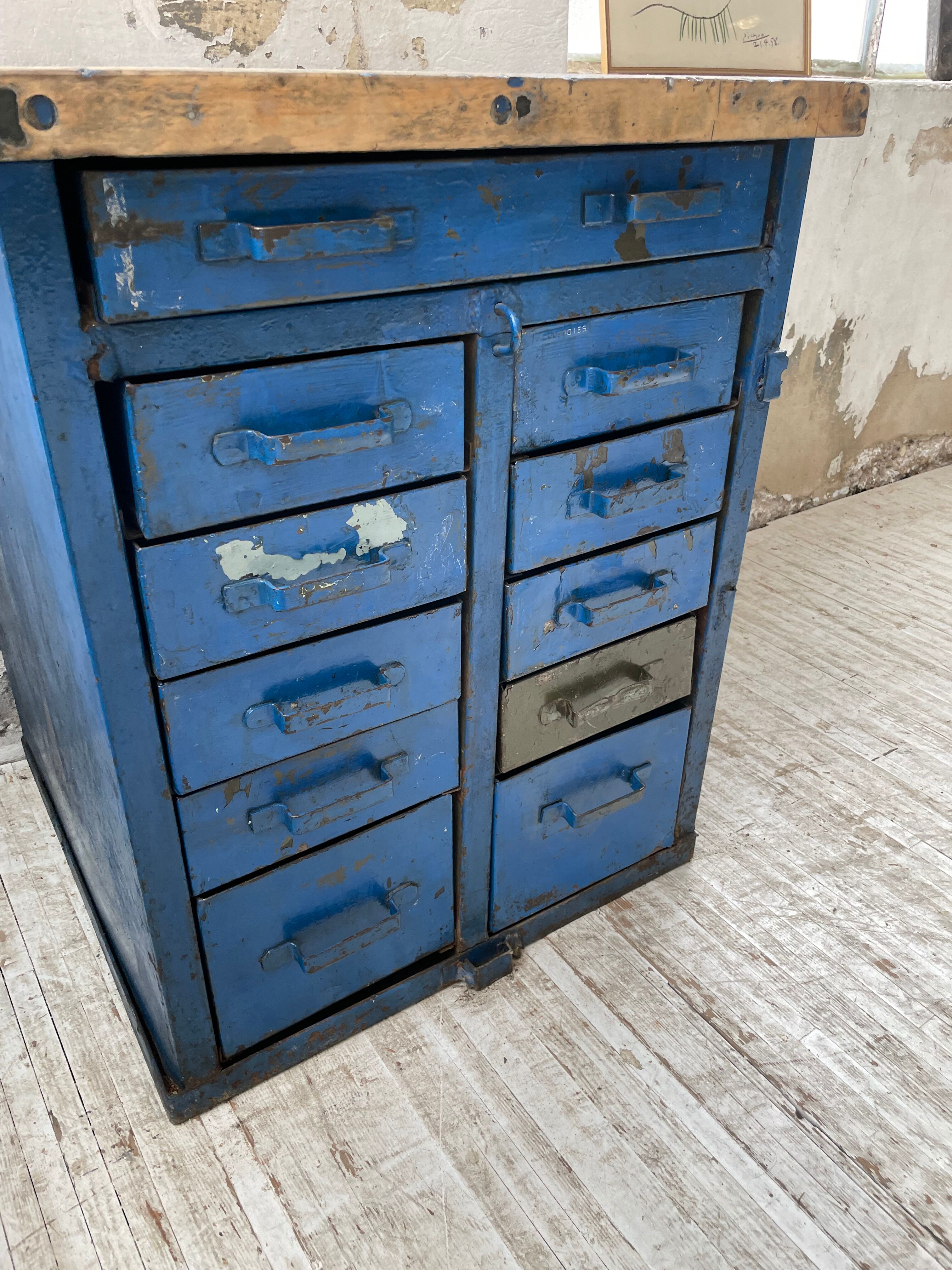 Meuble établi rangement militaire industriel bleu