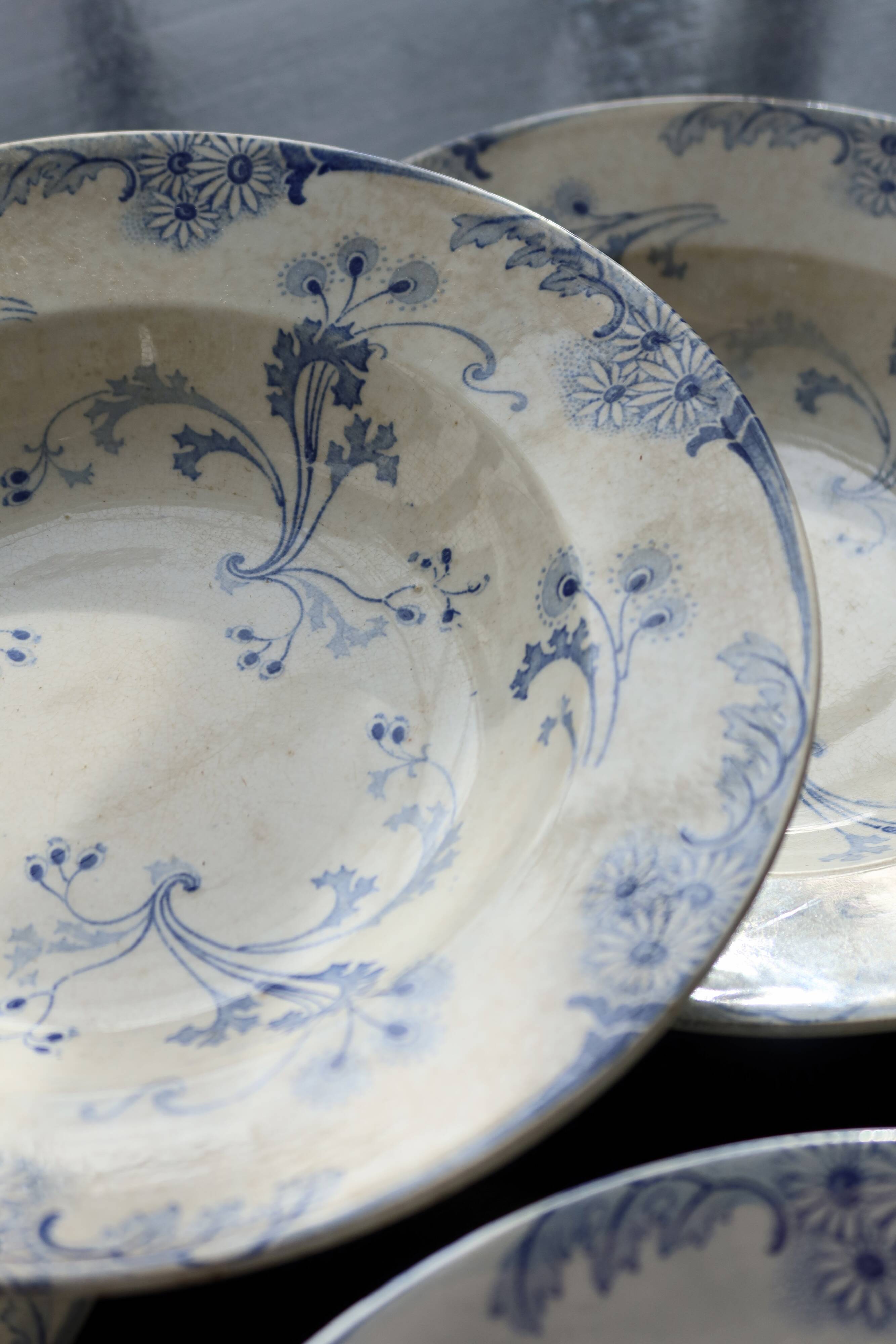 6 vintage Lunéville ironstone soup plates - Marie-Louise pattern
