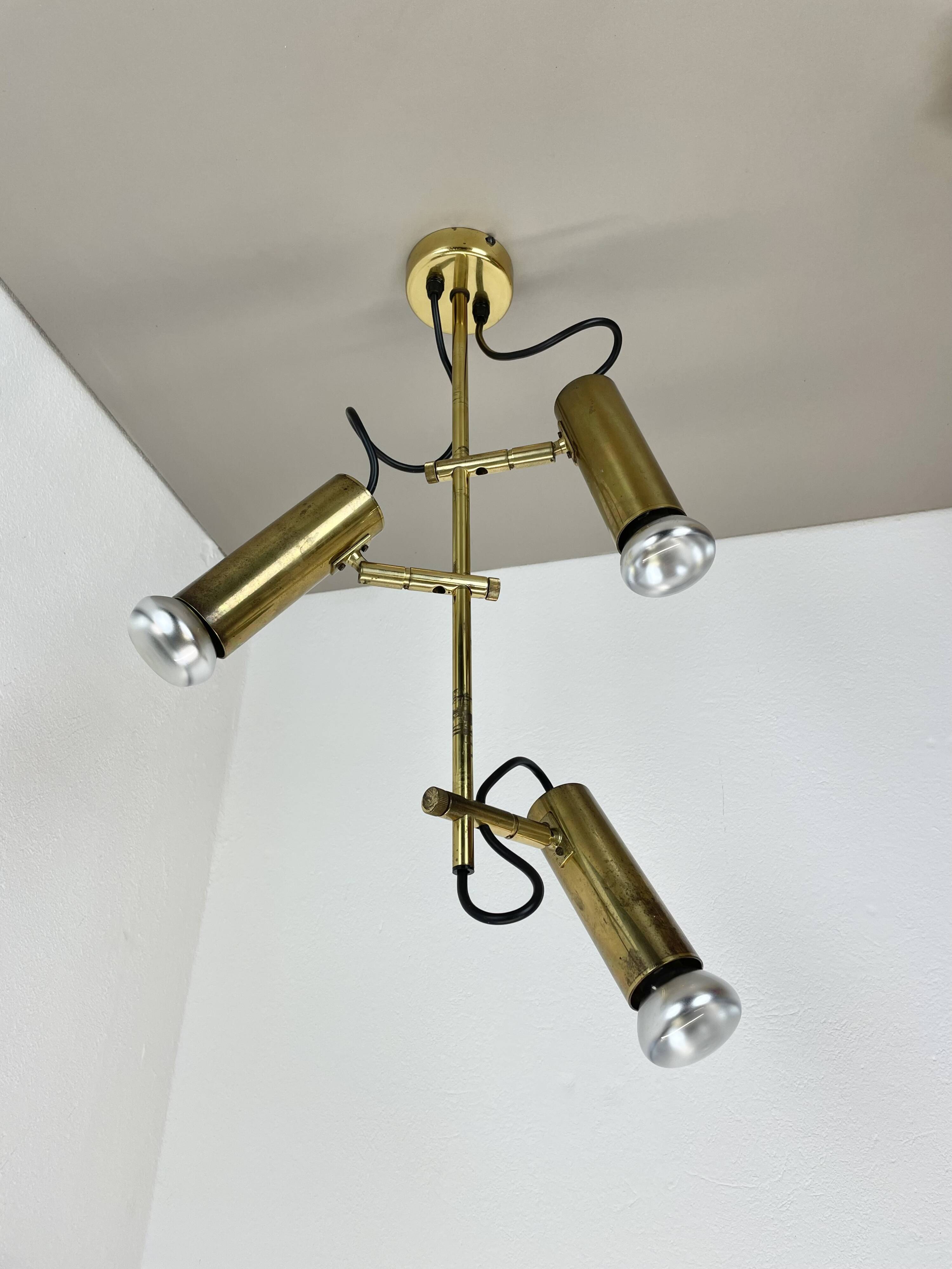 Unique 3-spot brass ceiling light koch and lowy style omi lighting germany, 1970