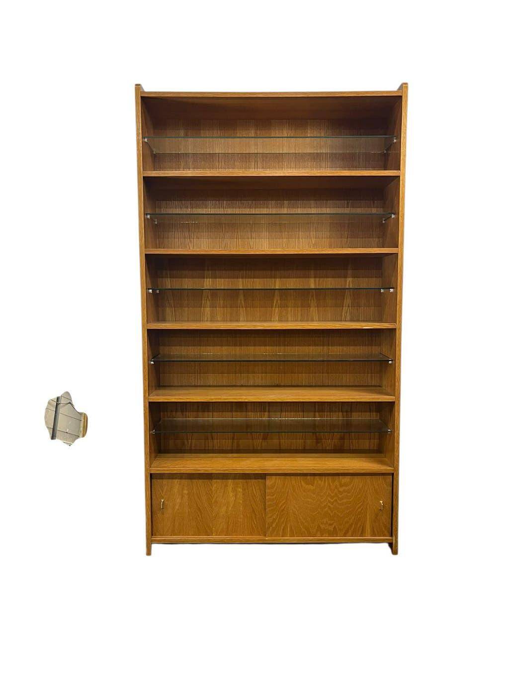 Shallow vintage wooden display cabinet / shelving unit / collector's cabinet