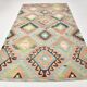 6x10 Light Blue & Green Goemetric Kilim Rug, Handmade Wool Bedroom Carpet