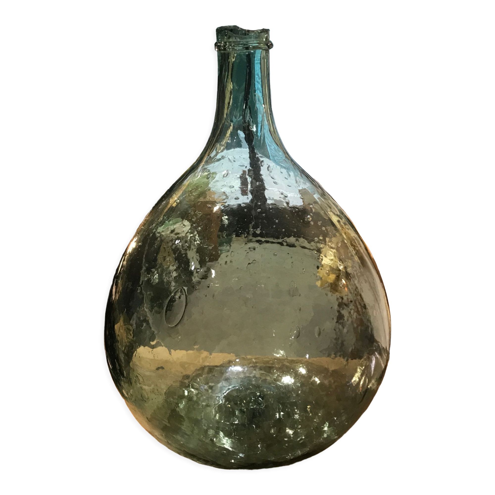 Dame Jeanne green/turquoise bubbled glass