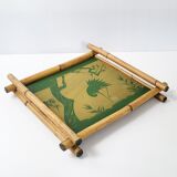 Vintage heron tray in bamboo 1960