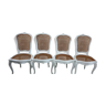 Lot of 4 chairs style Louis XV cane white and natural