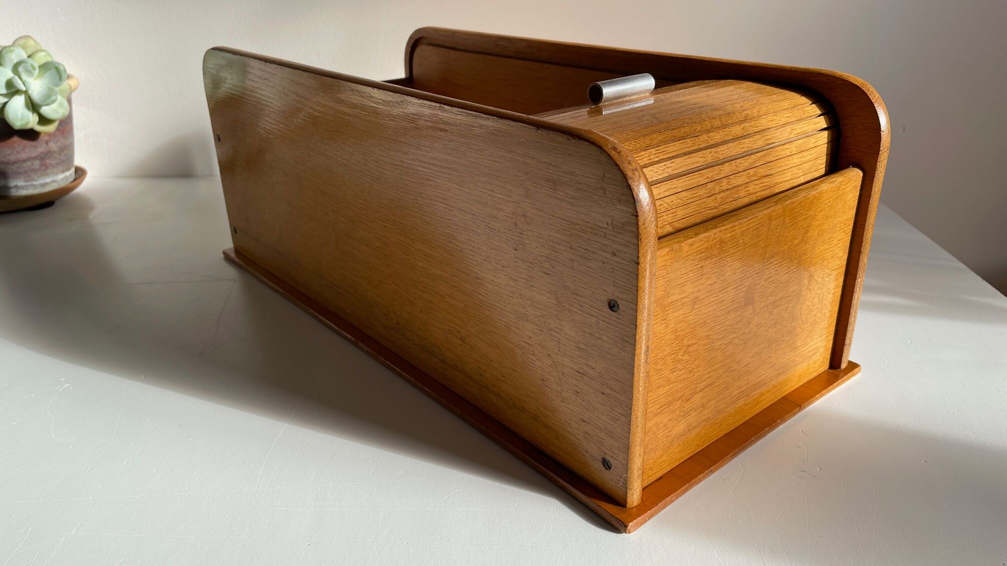 Wooden box with curtain vintage storage