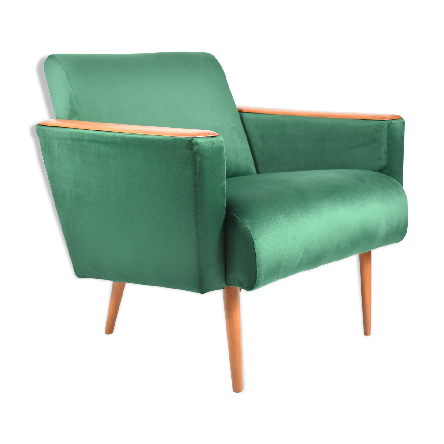 Vintage velvet armchair, 1970, mid century, green bottle color