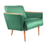 Vintage velvet armchair, 1970, mid century, green bottle color