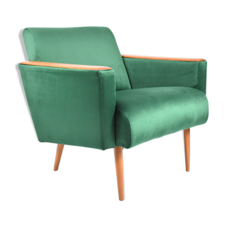 Vintage velvet armchair, 1970, mid century, green bottle color