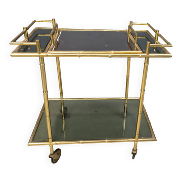 Chariot en laiton vintage imitation bambou, années 1960