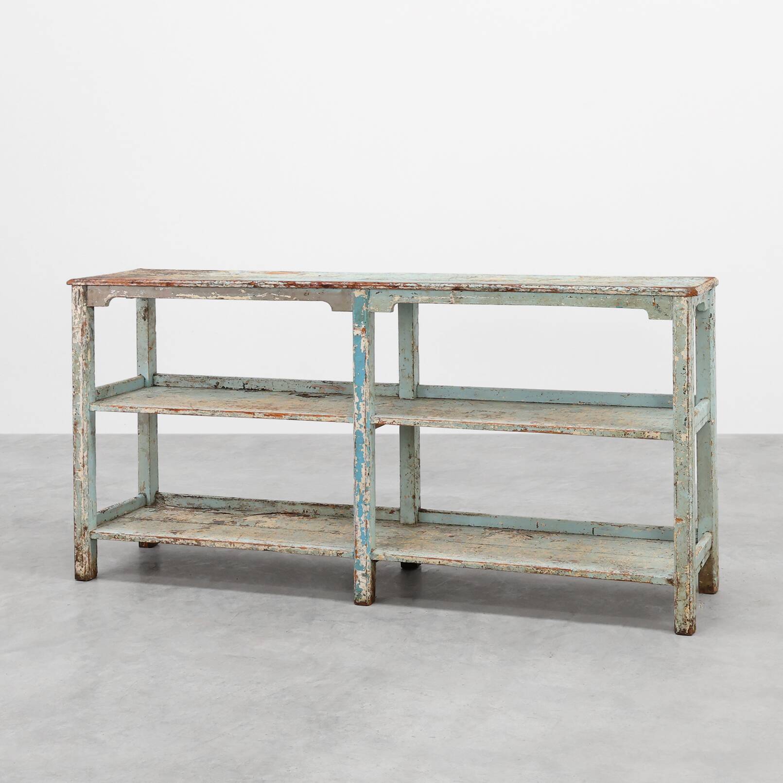 Industrial console with patina of old layers of paint, France ca. 1900
