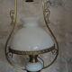 Old suspension in opaline, earthenware and brass - kerosene lamp