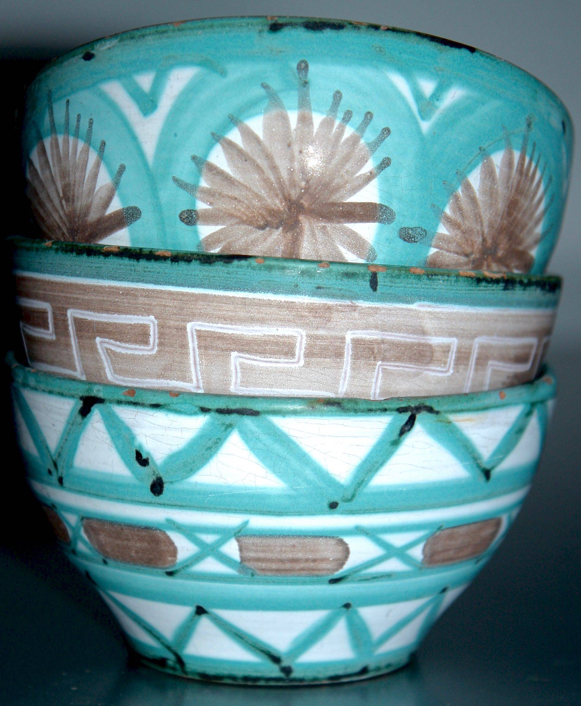 Three Robert Picault bowls, Vallauris ceramics from the 1950s.