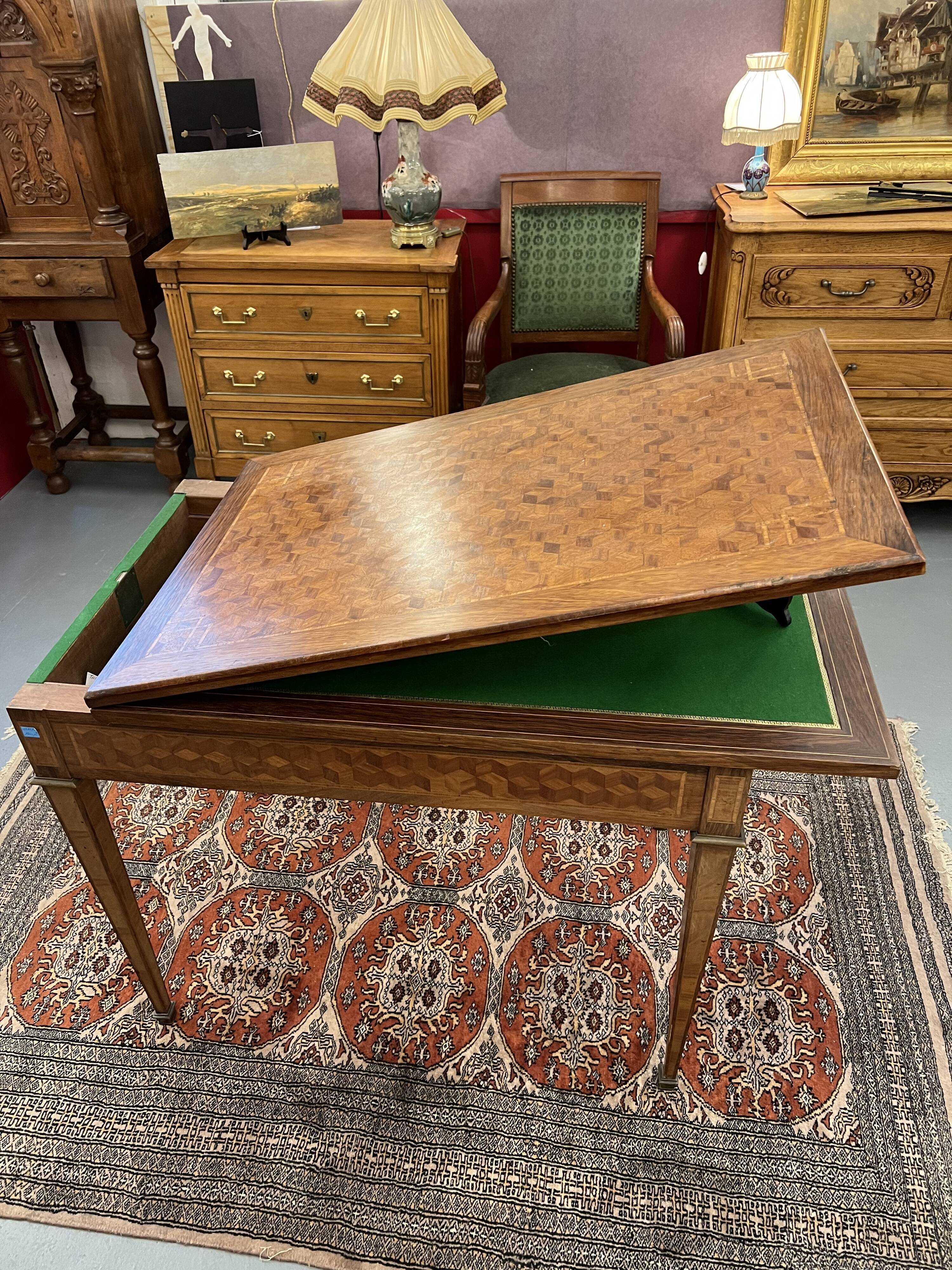 Old game table, has system, length 180 cm, directoire style