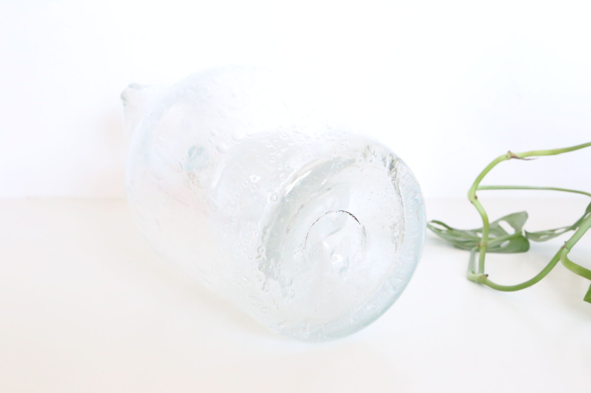 Bubbled glass pitcher with ice tank, handcrafted, French vintag manufacturing