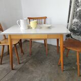 Vintage table in formica and wood, compass leg