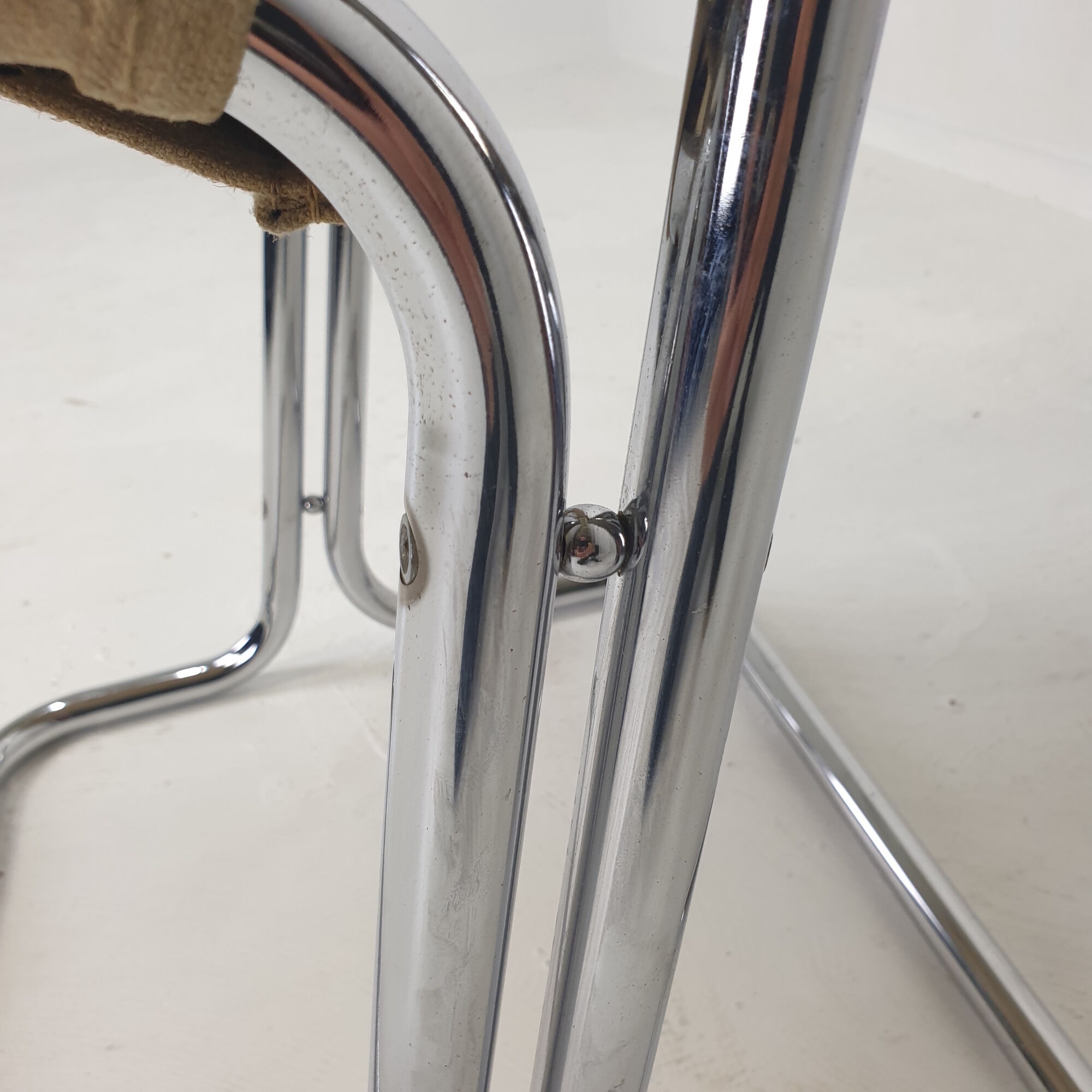 Set of 2 italian canvas and chromed metal chairs, 1970's