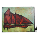 Abstract Boat Art Oil On Canvas XL Huge Painting Signed 146x114cm