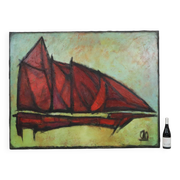 Abstract Boat Art Oil On Canvas XL Huge Painting Signed 146x114cm
