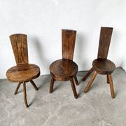 Trio de chaises d'alpage en pin massif, France, années 1950