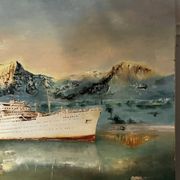 Oil on canvas Alain Chaussois (1950-2018) – Ocean liner Arcadia in the