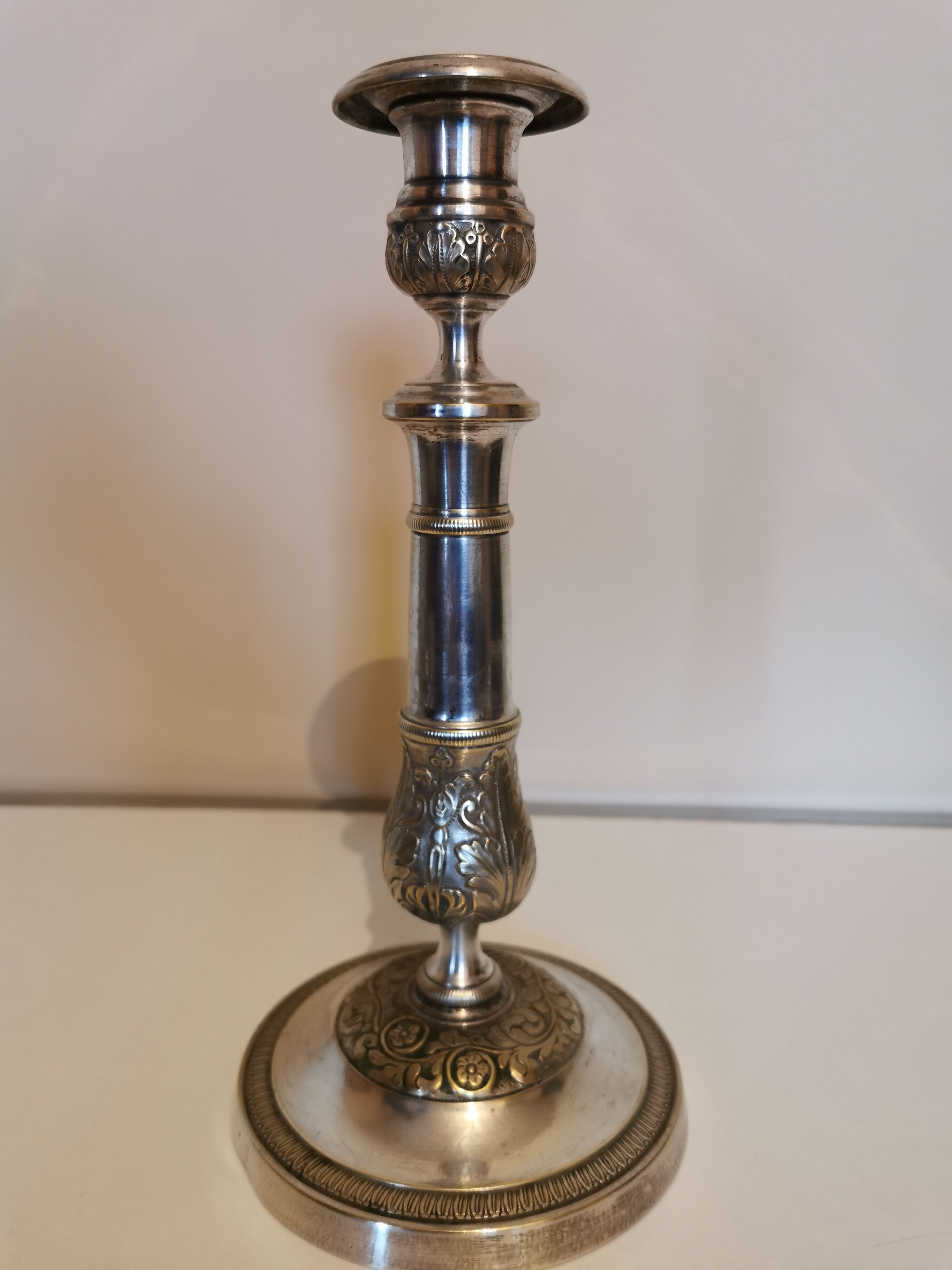 Silver metal candle holder