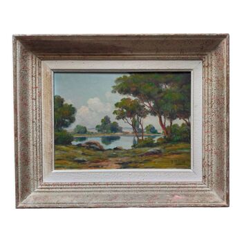 Oil on canvas signed Gaston Aubert Landscape of the countryside