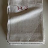 Set de 6 serviettes en lin caviar 1930 brodées MG rouge 65 x 85