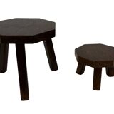 Vintage wooden set of  hexagon side tables/plant tables from the 70s
