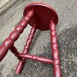 Asian tripod stool in solid wood, burgundy and beige flowers