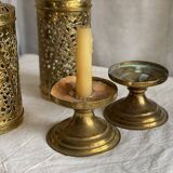 Pair of vintage openwork copper tealight candle holders