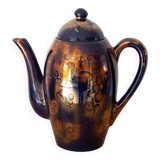 Shiny Blue Gold Ceramic Tall Teapot, Oily Splatter Pattern