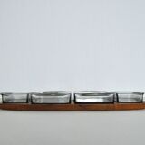 Danish Modern Teak Serving Tray with Glass Bowls, Denmark, 1960s