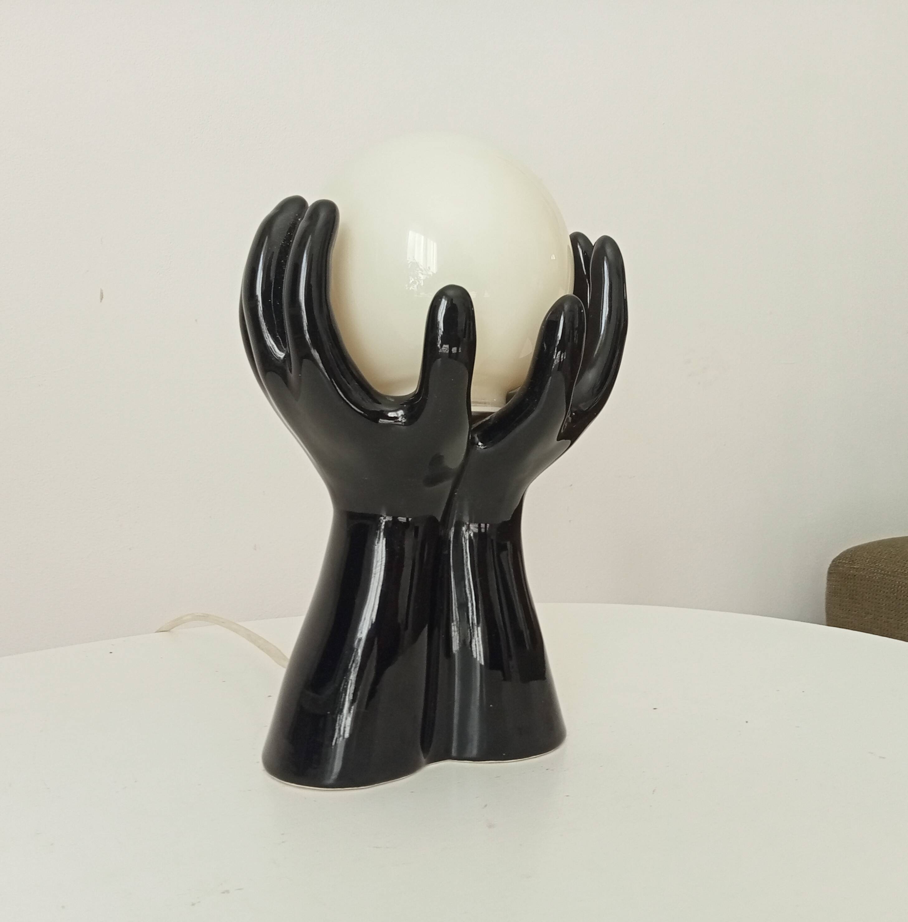 Vintage Italian ceramic and opaline lamp from the 80s