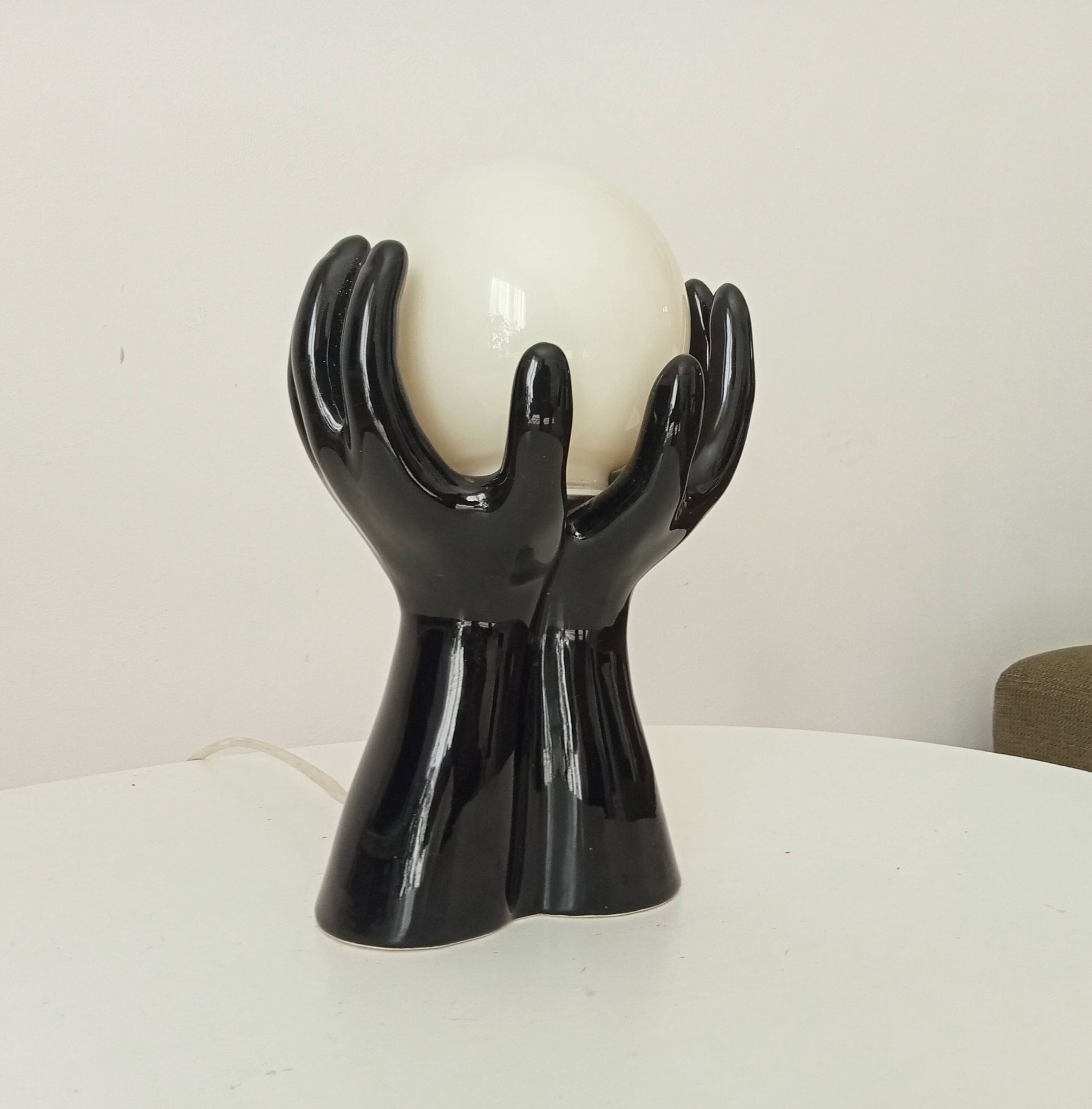 Vintage Italian ceramic and opaline lamp from the 80s