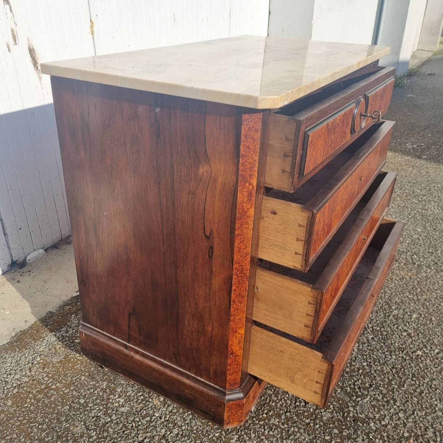 Napoleon III chest of drawers in mahogany and marble slab