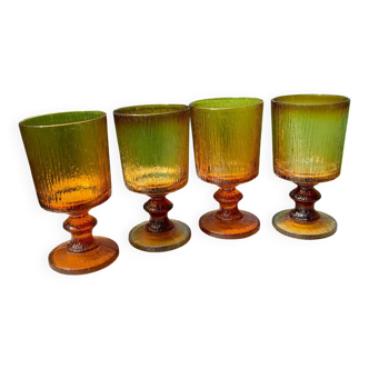 Verres à eau en verre ambré Cosec France 1970
