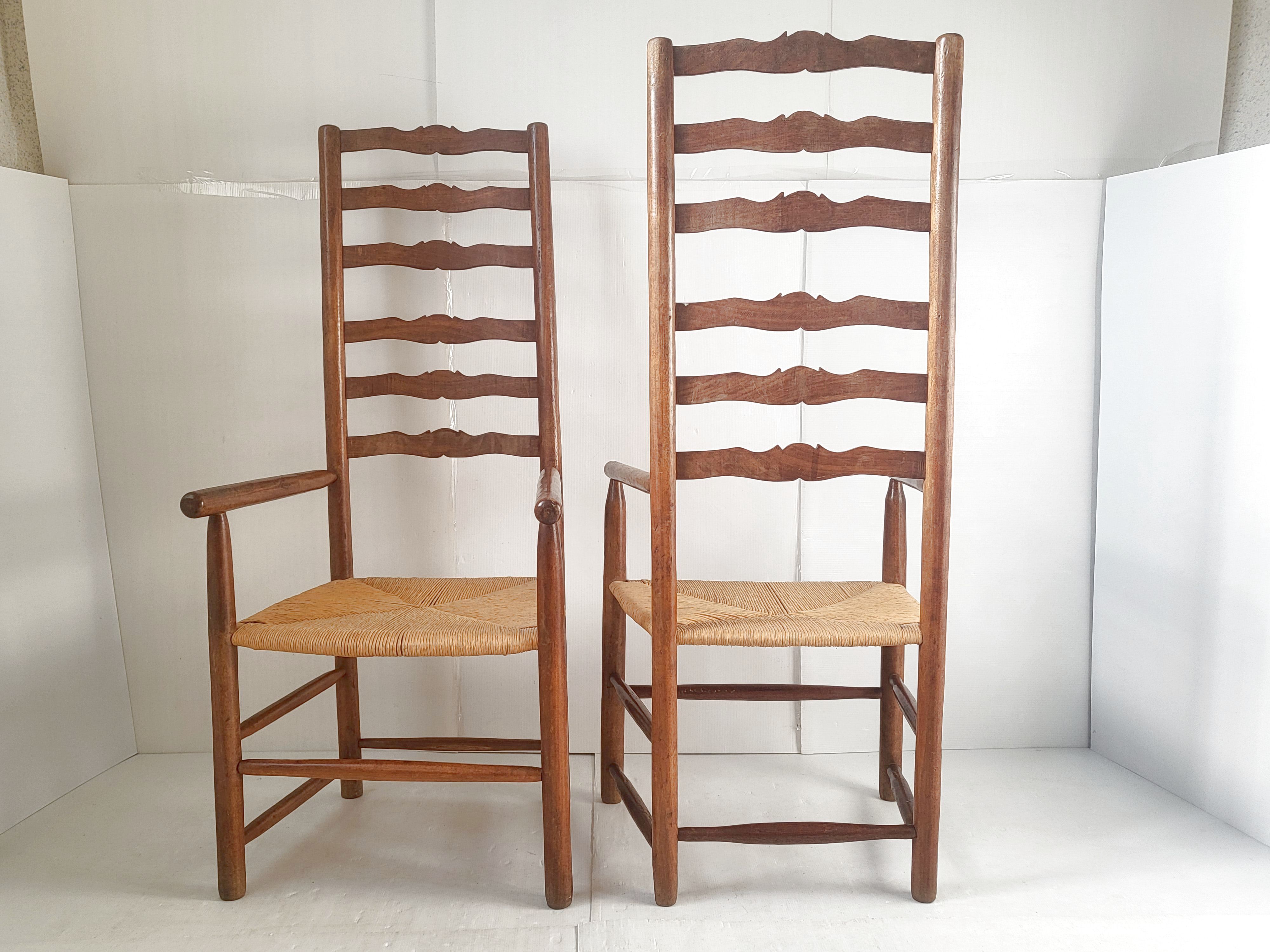 Pair of straw armchairs early twentieth vintage