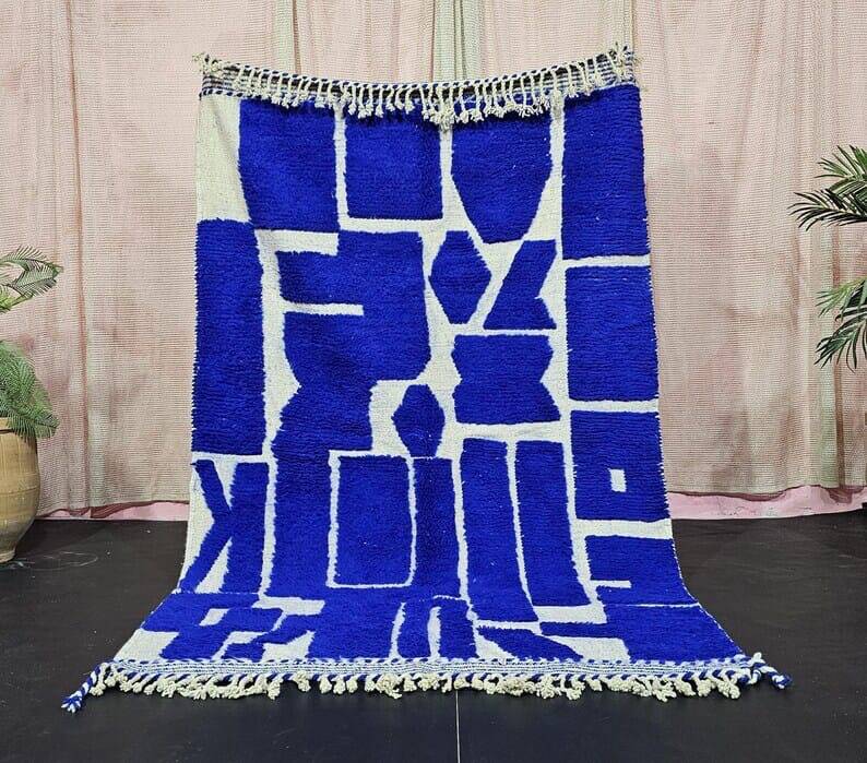 Handmade pure wool carpet in Majorelle blue, 150/250 cm.