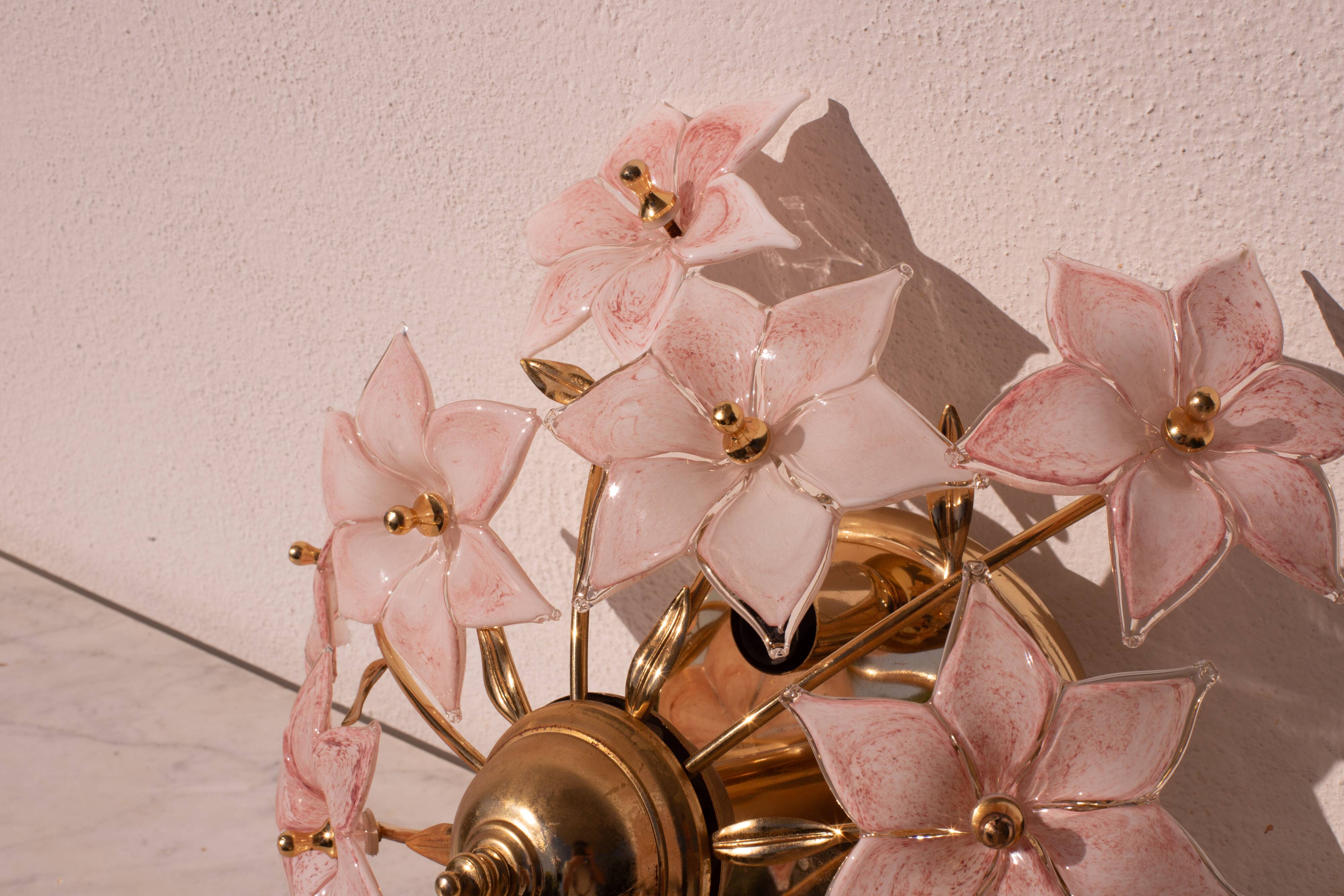 Charming Murano Vintage Ceiling Light Pink Flowers, 1970s