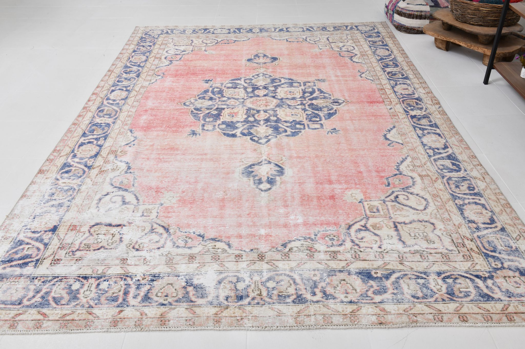 Navy blue vintage rug 317x220cm