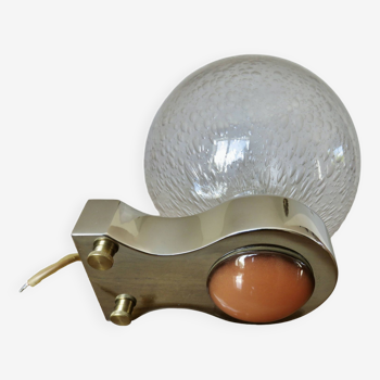 Italian wall lamp in chrome-plated brass, ceramic and bubbled glass 1970