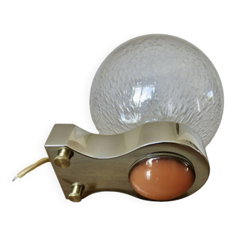 Italian wall lamp in chrome-plated brass, ceramic and bubbled glass 1970