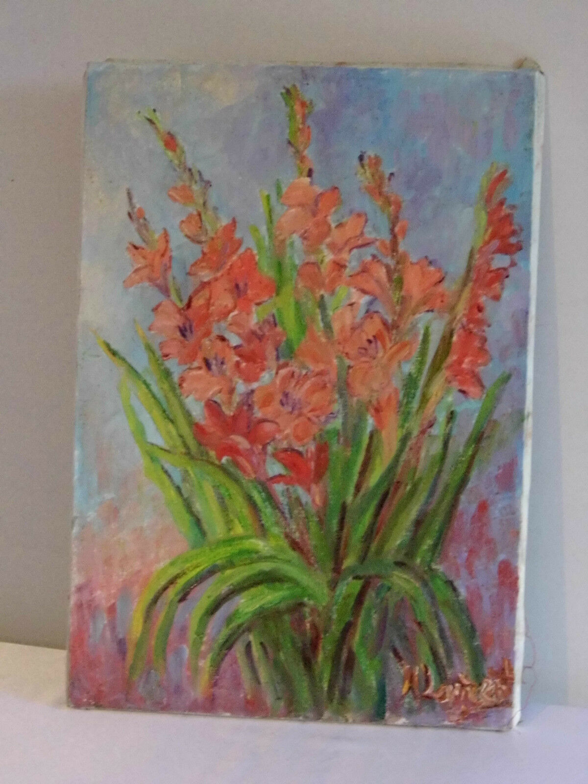 Painting oil on canvas 1960 sigé Mr.Laurent Provençal painter "glaïeul"