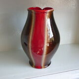 Red and brown pinched Vallauris vase