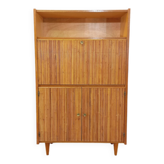 Vintage rattan and light wood secretary furniture from the 60s