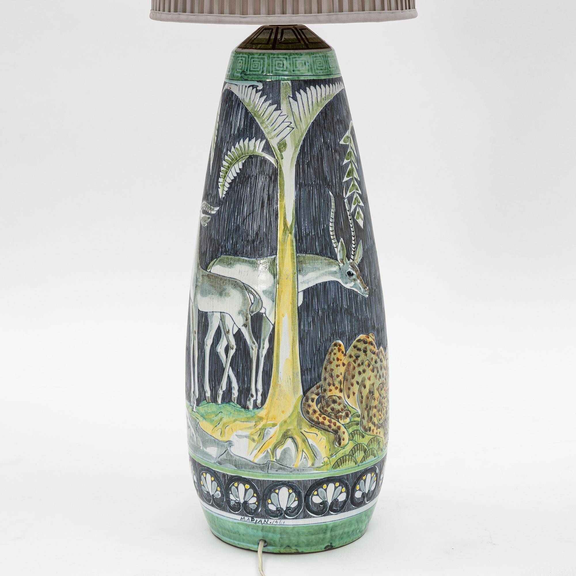XXL lamp by M Zawadski, hand-painted Tilgmans, Sweden, 1961, signed and dated.
