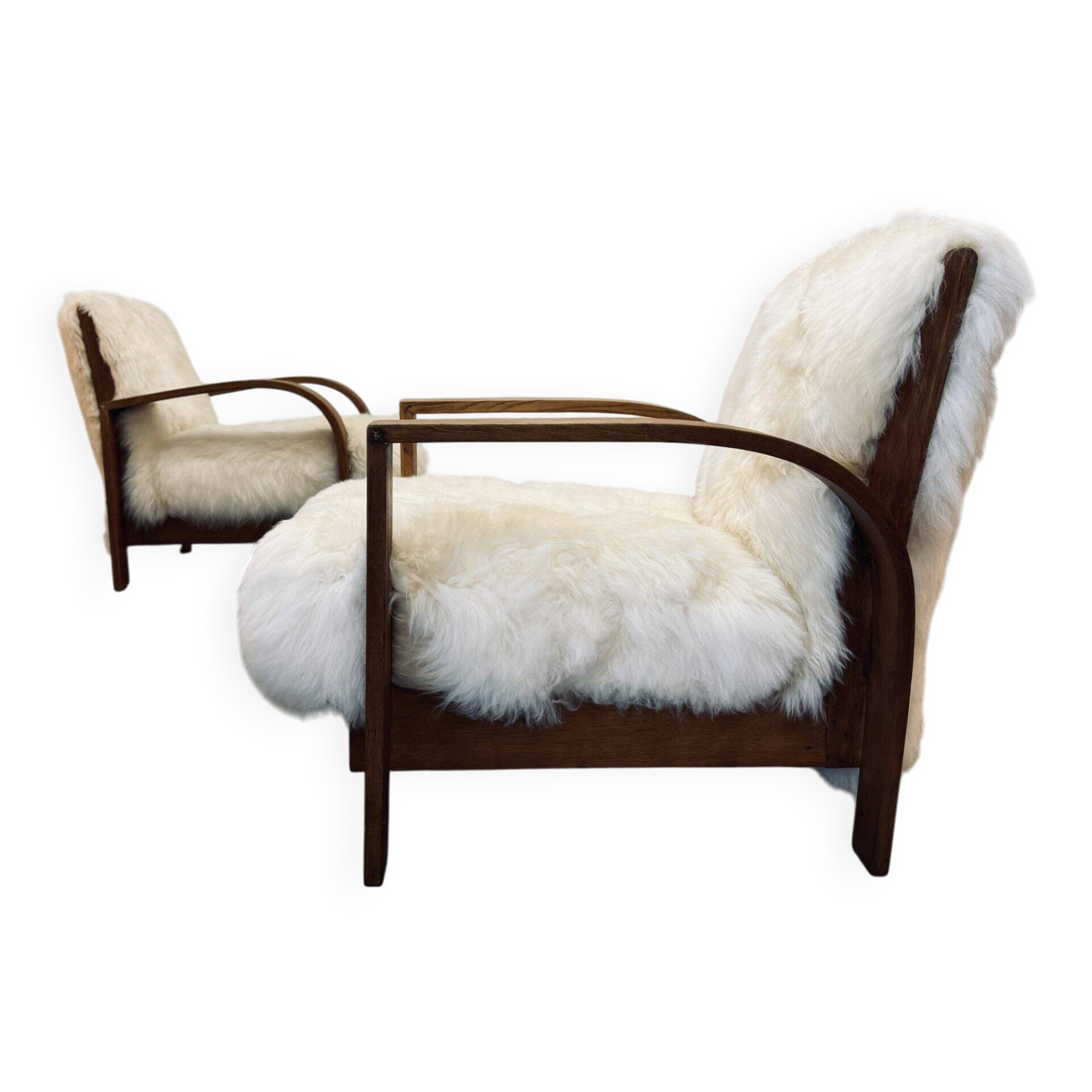 Fauteuils en peau de mouton Art Déco